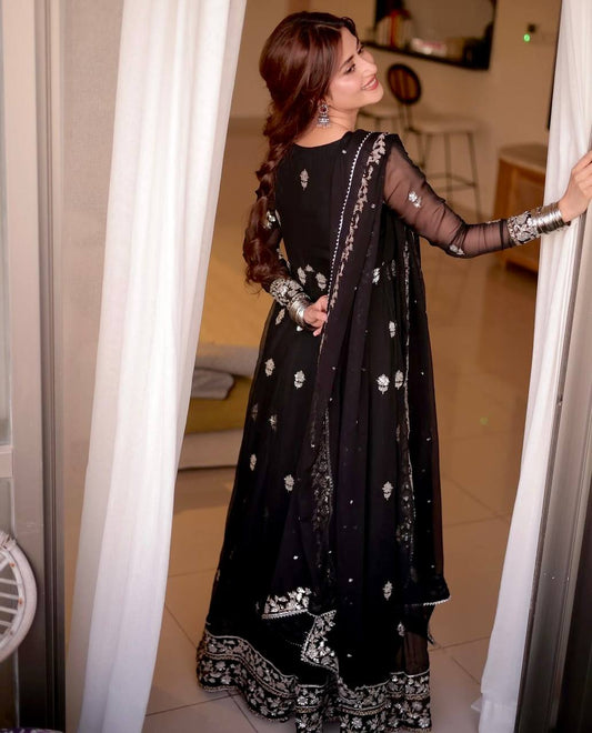 Beautiful Georgette Sequence Work Black Color Gown