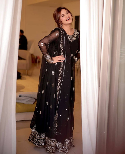 Beautiful Georgette Sequence Work Black Color Gown
