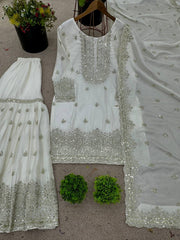 Flattering Chinnon Silk White Color Sharara Suit