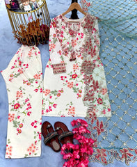 Delightful Modal Silk White Color Palazzo Suit