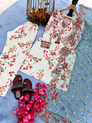 Delightful Modal Silk White Color Palazzo Suit