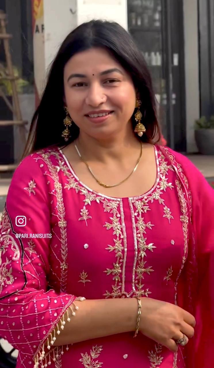Awesome Chinon Silk Pink Color Salwar Suit