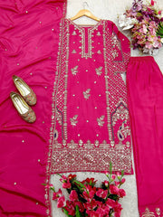 Awesome Chinon Silk Pink Color Salwar Suit