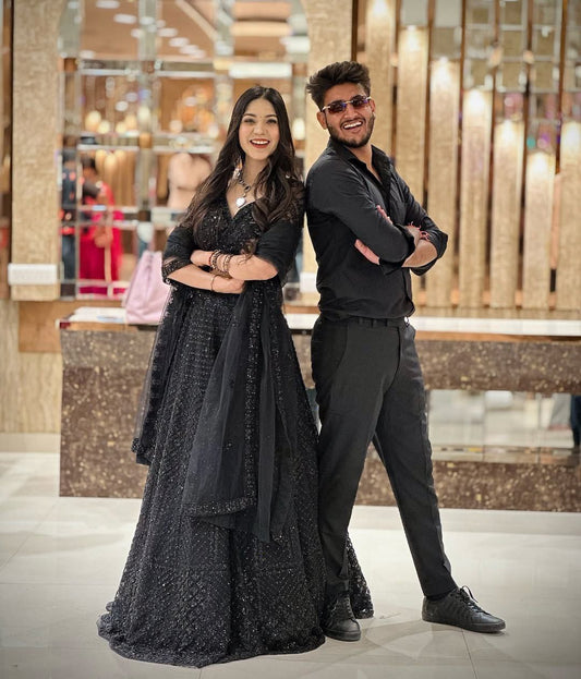 Outstanding Embroidery Work Black Color Lehenga Choli