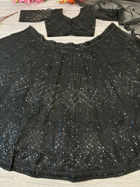 Outstanding Embroidery Work Black Color Lehenga Choli