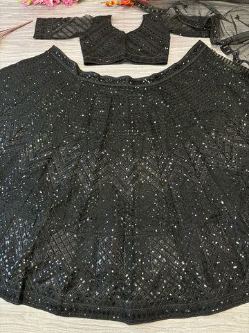 Outstanding Embroidery Work Black Color Lehenga Choli