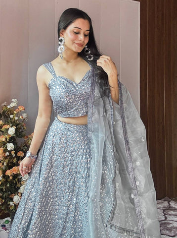 Awesome Sequence Work Silver Color Lehenga Choli