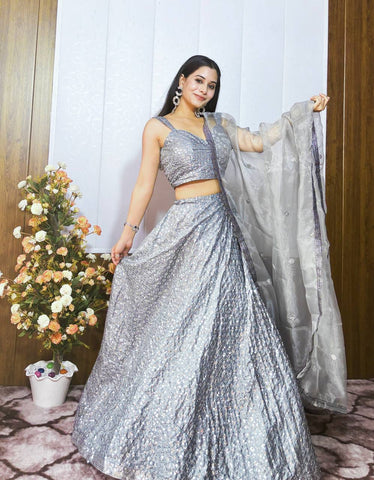 Awesome Sequence Work Silver Color Lehenga Choli