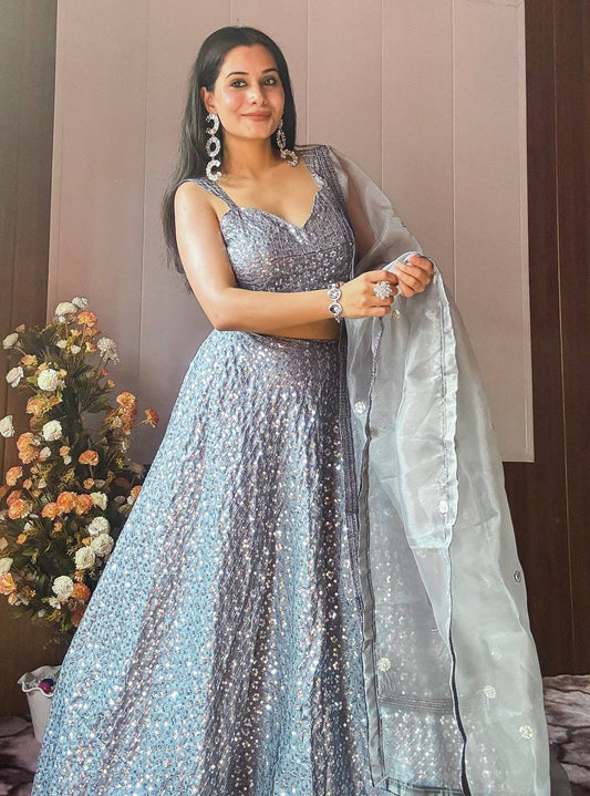 Awesome Sequence Work Silver Color Lehenga Choli