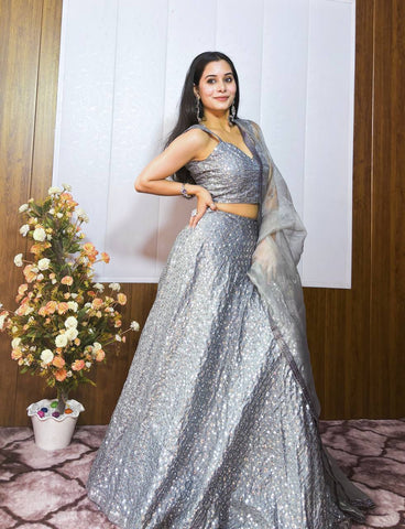 Awesome Sequence Work Silver Color Lehenga Choli