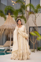 Eyes Catching Sequnce Work Cream Color Gown