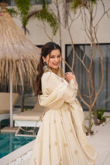 Eyes Catching Sequnce Work Cream Color Gown