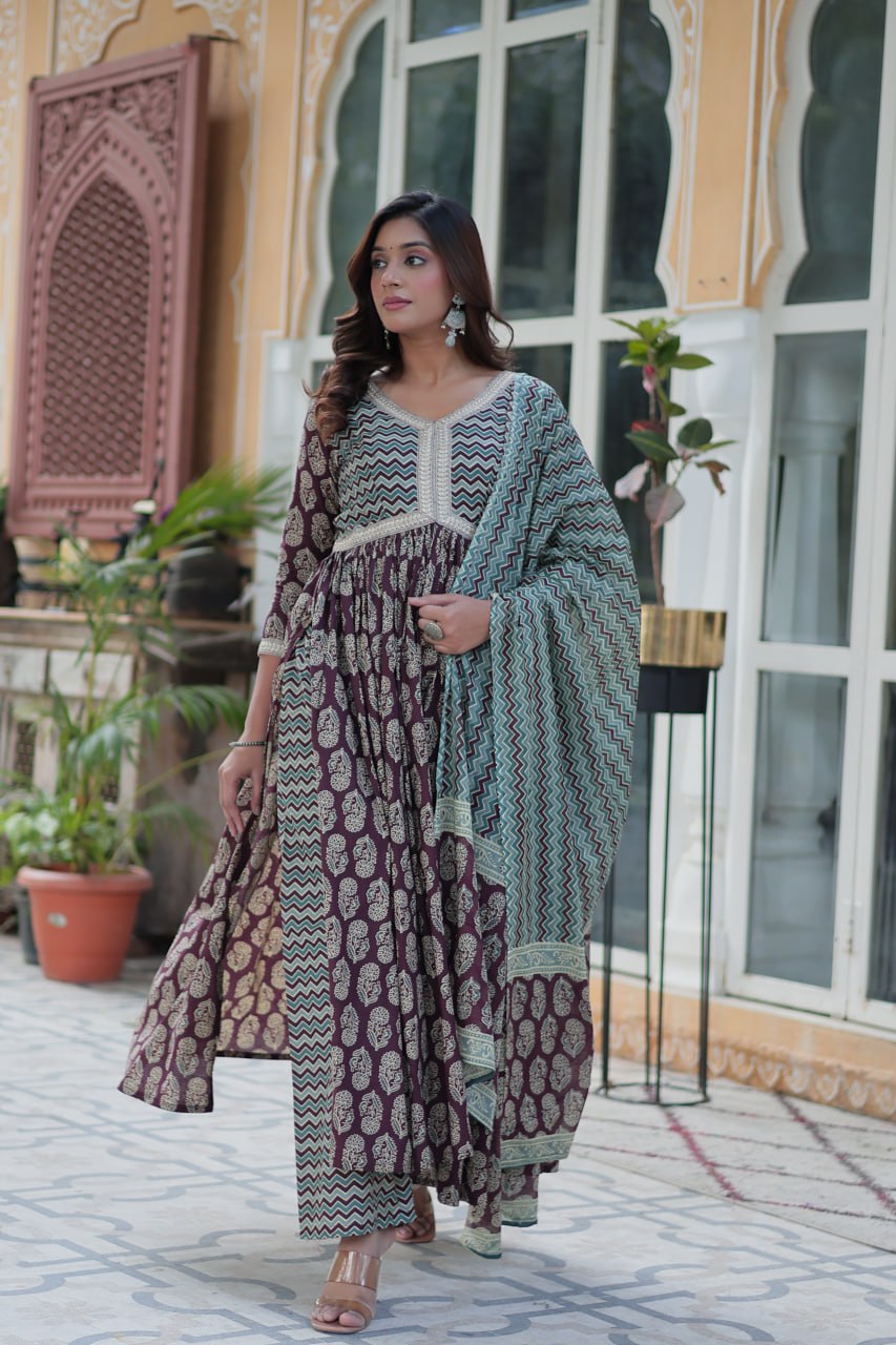 Adorable Cotton Yellow Wine Color Salwar Suit