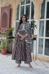 Adorable Cotton Yellow Wine Color Salwar Suit