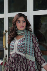 Adorable Cotton Yellow Wine Color Salwar Suit