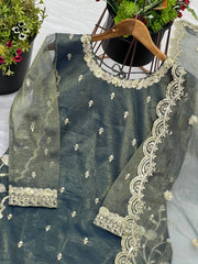 Adorable Heavy Embroidery Work Green Color Sharara Suit