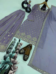 Designer Georgette Lavender Color Palazzo Suit