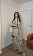 Captivating Embroidery Work Off White Color Palazzo Suit
