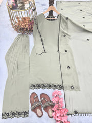 Captivating Embroidery Work Off White Color Palazzo Suit