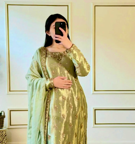 Imposing Zimmy Chu Silk Perrot Color Palazzo Suit