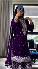 Good Looking Chinnon Silk Purple Color Sharara Suit