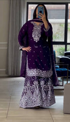 Good Looking Chinnon Silk Purple Color Sharara Suit