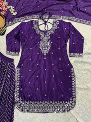 Good Looking Chinnon Silk Purple Color Sharara Suit
