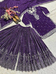 Good Looking Chinnon Silk Purple Color Sharara Suit