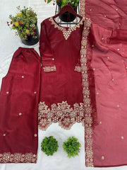 Elegant Jimmy Choo Silk Maroon Color Salwar Suit