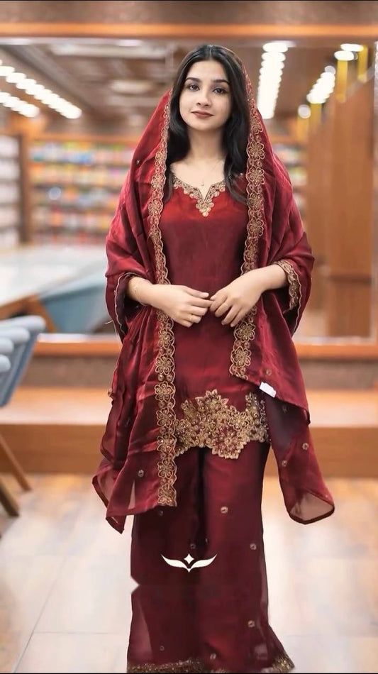 Elegant Jimmy Choo Silk Maroon Color Salwar Suit