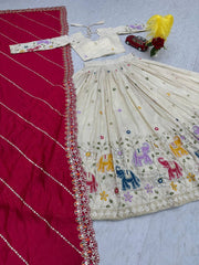 Function Wear Off White Color Lehenga choli With Red Dupatta