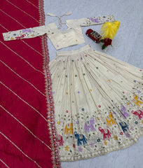 Function Wear Off White Color Lehenga choli With Red Dupatta