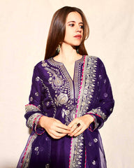 Decent Embroidery Coding Work Purple Color Palazzo Suit