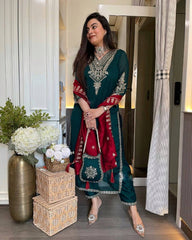 Gorgeous Chinnon Silk Teal Blue Salwar Suit