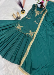 Designer Hand Work Teal Green Color Top With Lehenga