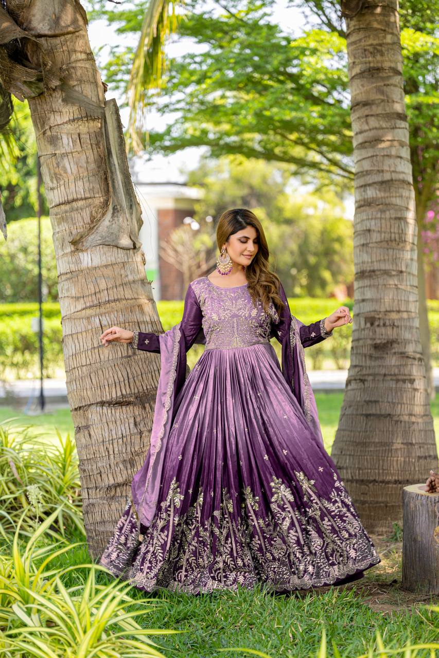 Occasion Wear Embroidery Work Purple Color Lehenga Choli