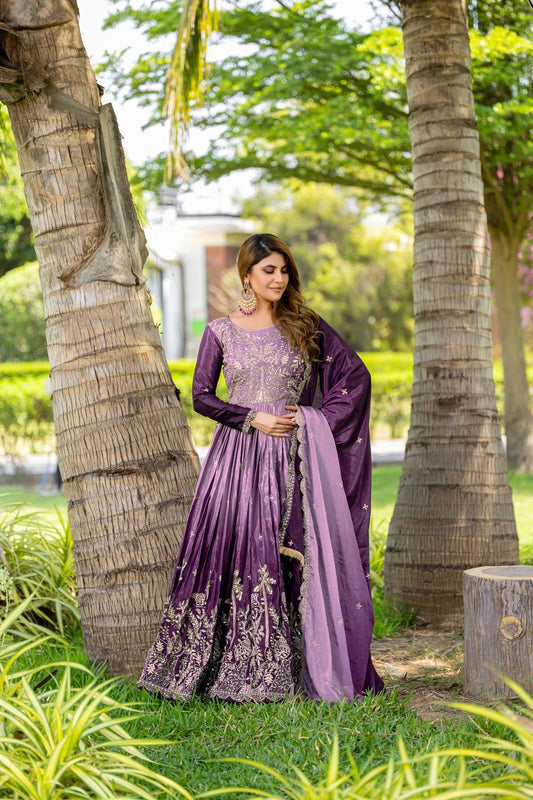 Occasion Wear Embroidery Work Purple Color Lehenga Choli