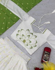 Beautiful Digital Print White & Green Color Lehenga Choli