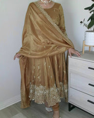 Decent Jimmy Choo Beige Color Anarkali Gown