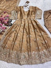 Decent Jimmy Choo Beige Color Anarkali Gown