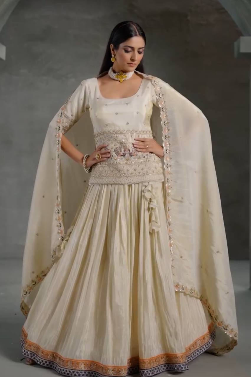 Fantastic Sequence Work White Color Top With Lehenga
