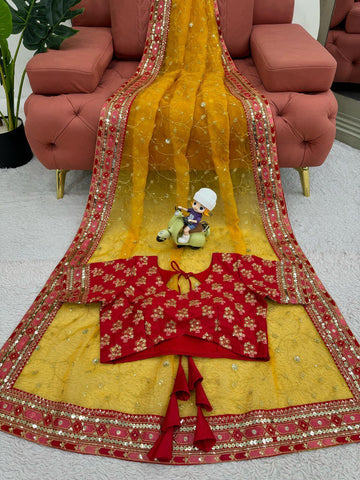 Flattering Organza Silk Yellow Color Saree
