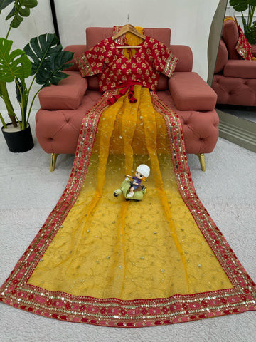 Flattering Organza Silk Yellow Color Saree