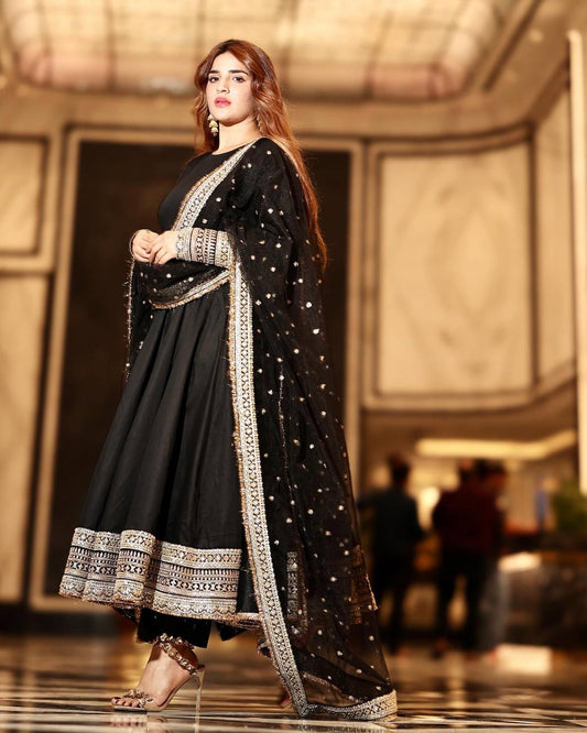 Attractive Rayon Cotton Black Color Gown