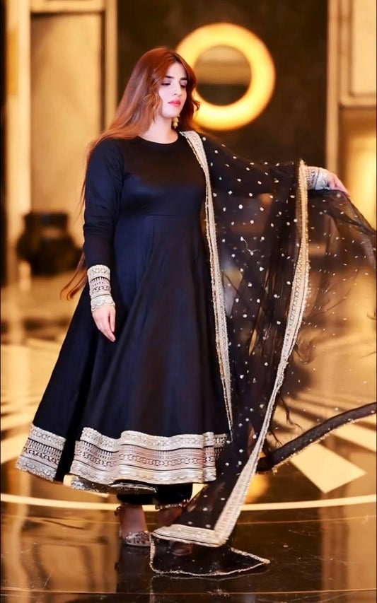 Attractive Rayon Cotton Black Color Gown