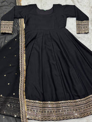 Attractive Rayon Cotton Black Color Gown