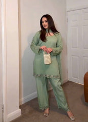 Captivating Embroidery Work Rama Color Palazzo Suit