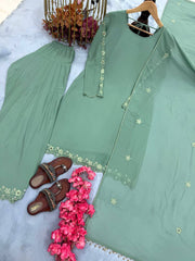 Captivating Embroidery Work Rama Color Palazzo Suit