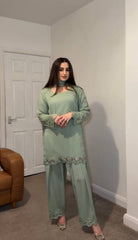 Captivating Embroidery Work Rama Color Palazzo Suit