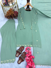 Captivating Embroidery Work Rama Color Palazzo Suit